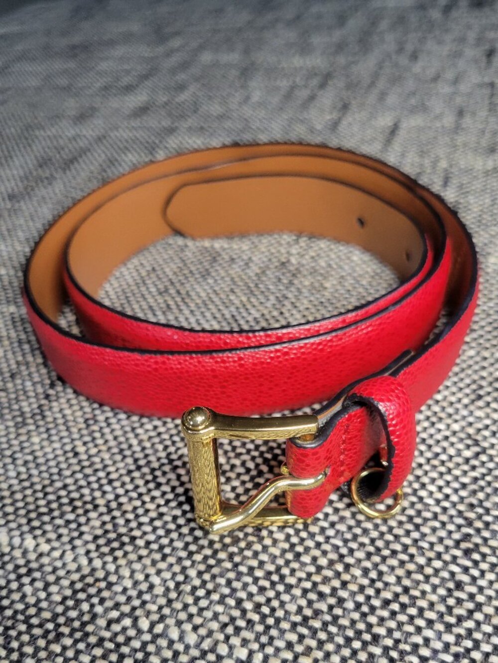 Lauren Ralph Lauren Red Pebbled Leather Gold Buckle Belt Women's S